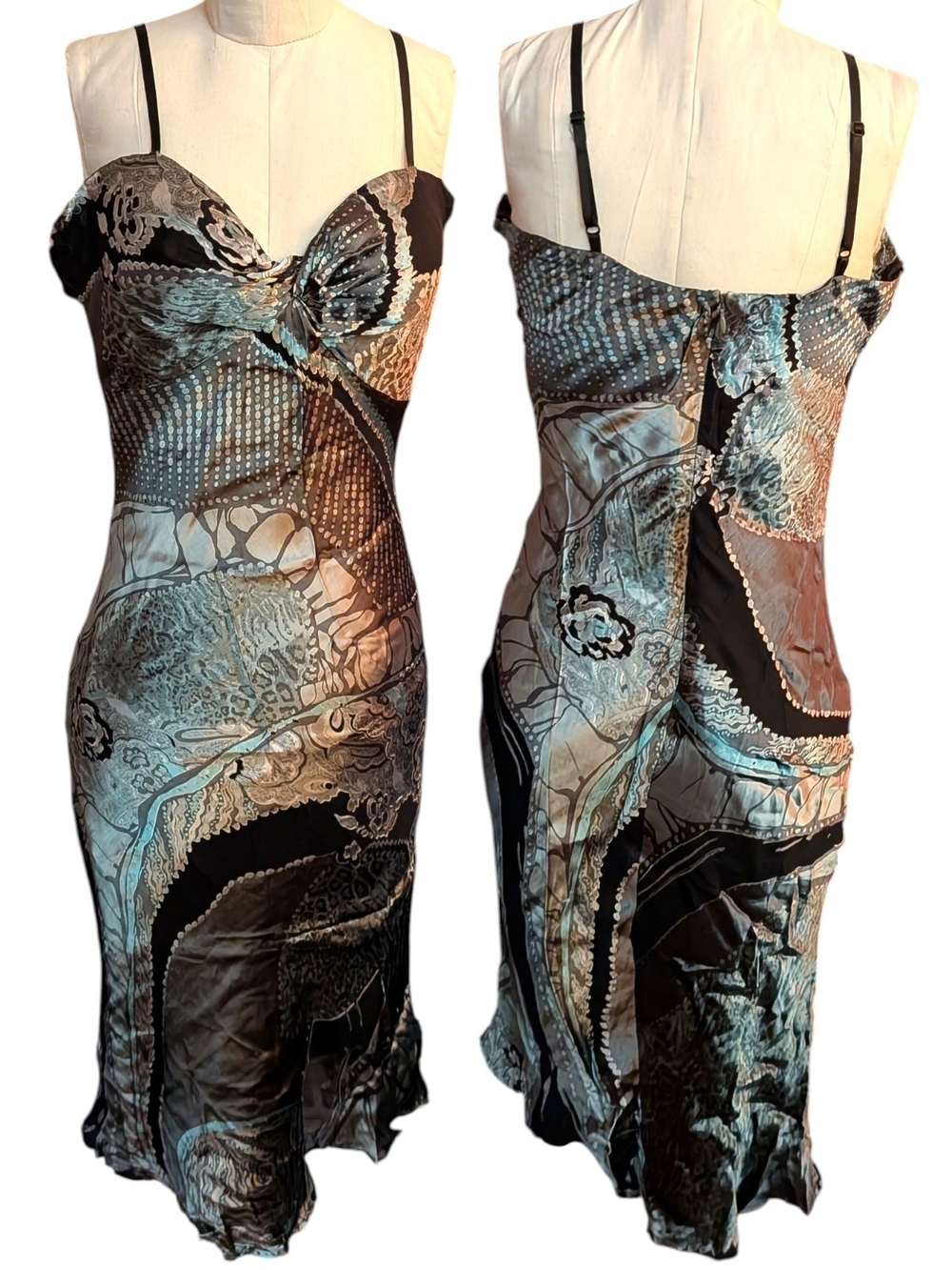 Tempo Paris Exotic Slip Dress RARE Silky Teal Bra Support Cups Travel Wedding L